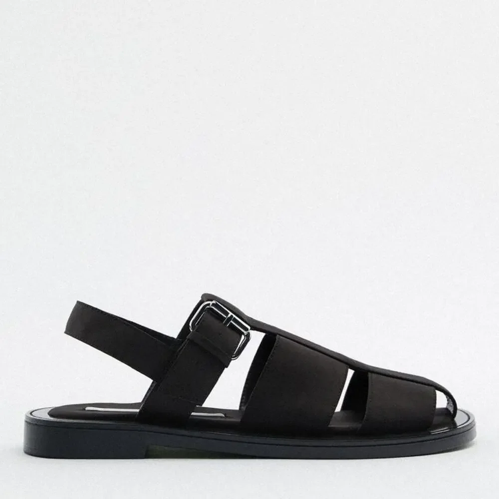 Zara 7.5 black strappy fisherman sandals - Picture 2 of 11